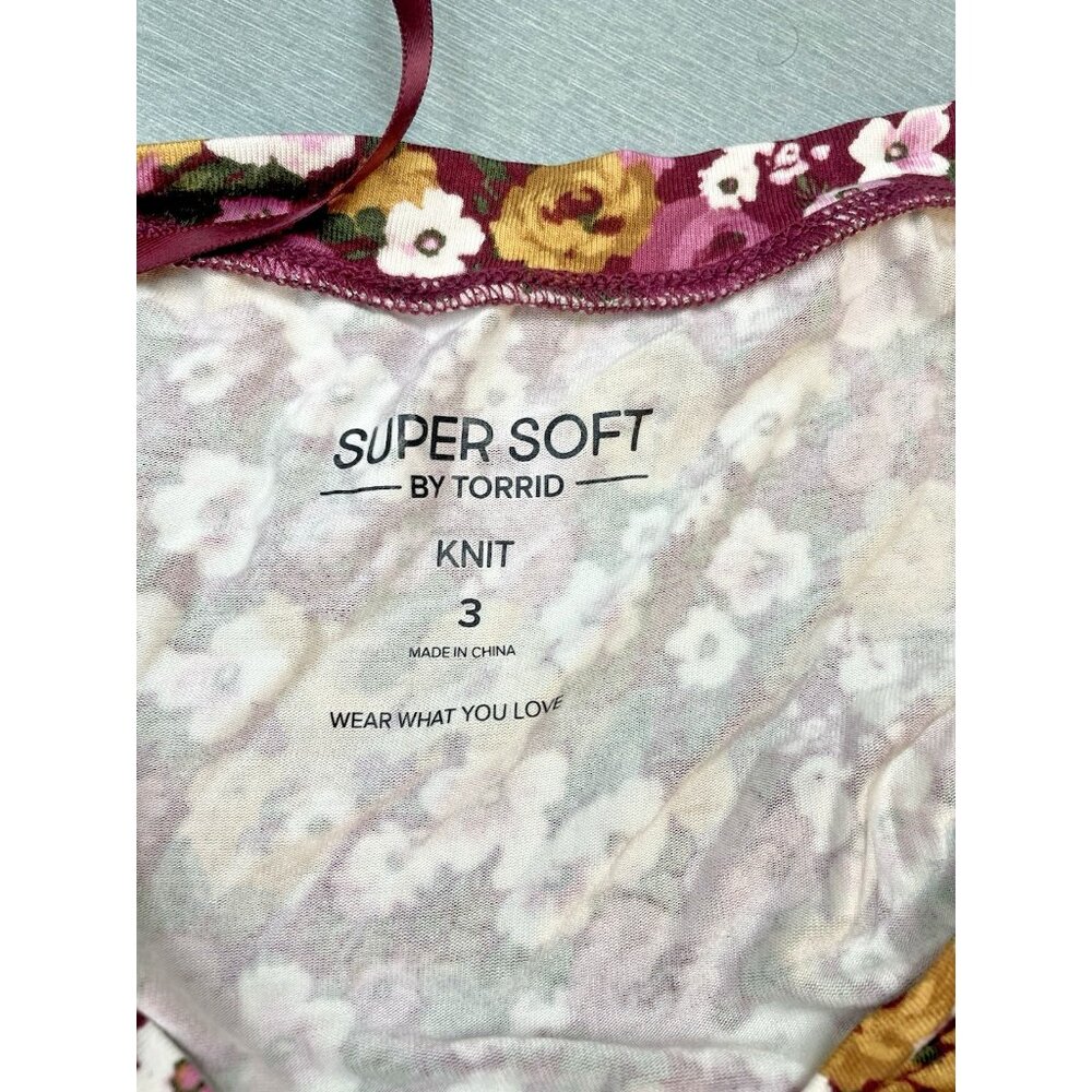 Torrid Super Soft Knit Dress Burgundy Pink Floral Pockets Ruched Womens Size 3 - Picture 5 of 7
